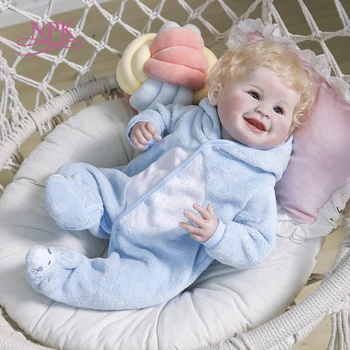 NPK 55 СМ кукла bebe reborn baby новорожденный мальчик кукла светлые волосы улыбка счастливого ребенка реалистичная настоящая мягкая на ощупь детальная роспись ручной работы