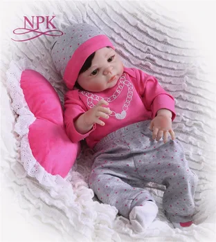 NPK Кукла 22 дюйма 57 см bebes Reborn Baby Dolls полностью Силиконовая Возрожденная Кукла Bebe Виниловые Игрушки подарки милые пламаты Для Девочек розовый