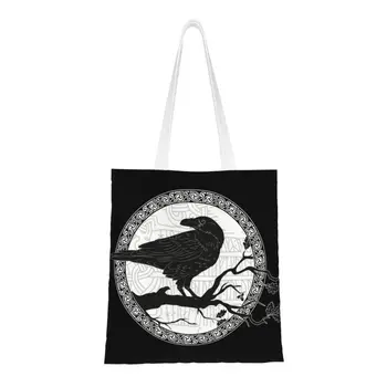 Odin Ravens Huginn Мунинн Мифология викингов Продуктовые сумки для покупок Холщовая сумка для покупок через плечо Большая вместительная прочная сумка