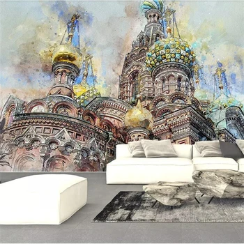 wellyu Европейский классический замок с ручной росписью, красивый пейзаж, ТВ-фон, стена, большая фреска на заказ, зеленые обои, фреска