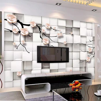 wellyu Пользовательские обои 3d фотообои элегантный квадрат с цветком сливы обои ТВ фон обои домашний декор 3d papel de parede