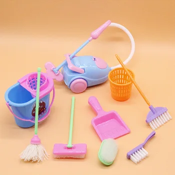 Аксессуары для мини-кукол, мини-метла, швабра, мусорное ведро, бытовые инструменты для уборки кукольного домика, детская развивающая игрушка 9 шт. /компл.
