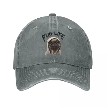 Бейсболка Pug Life Dog Повседневная Потертая Джинсовая Выстиранная Солнцезащитная кепка Унисекс Для тренировок на открытом воздухе Подарочные Кепки Шляпа