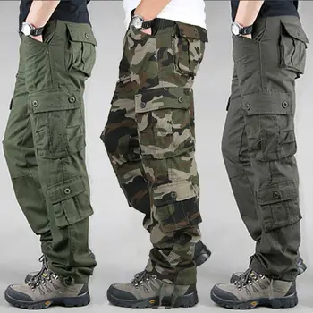 Весенне-осенние мужские брюки-карго с несколькими карманами, брюки цвета хаки, повседневные военные хлопчатобумажные брюки, мужские панталоны больших размеров, Карго Homme