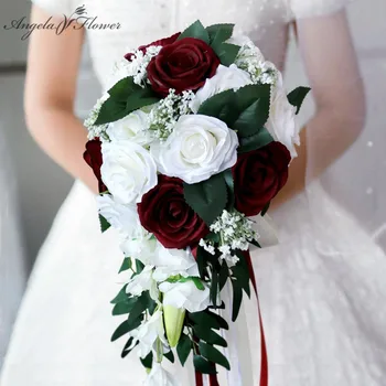 Водопад, Свадебный букет невесты, Подружка невесты, связанный вручную Искусственный цветок, Декор для дома, Праздничная вечеринка, Цветочный подарок из европейских Роз