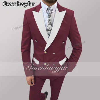 Гвенвифар 2022 Новый повседневный стиль Бордовый мужской костюм из 2 предметов для ужина, свадебной вечеринки, смокинга для жениха, смокинга для друзей жениха