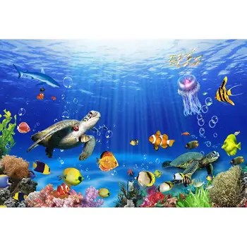 голубая рыба в глубоководье, реалистичный коралловый фон, виниловая ткань с высокой компьютерной печатью, окрашенные настенные фоны