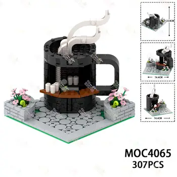 Городская креативная кофейня MOC Строительные блоки Кофейная чашка Архитектурная сцена DIY собранные кирпичи Игрушки для детей подарок MOC4065