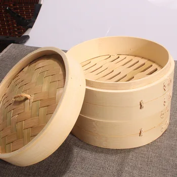 Две клетки С одной крышкой Бамбуковая Пароварка Для приготовления риса, Пельменей, Бамбуковая Пароварка Кухонные Инструменты
