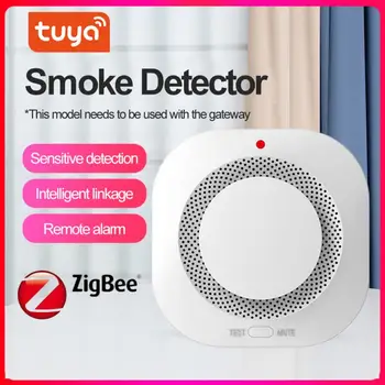 Детектор дыма Zigbee, Пожарная сигнализация, датчик дыма Tuya, датчик дыма с дистанционным управлением, прогрессивный звук, Фотоэлектрический Датчик дыма