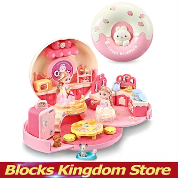 Детский рюкзак с пончиками, собранный своими руками, имитация комнаты, кухня, кукольный домик, набор игрушек для девочек, подарок на день рождения