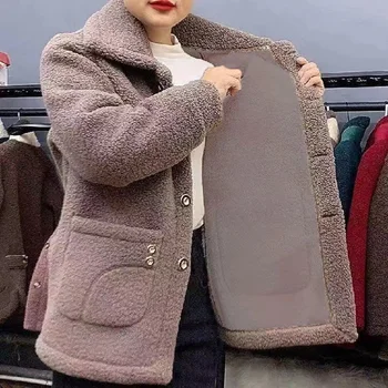 Женская куртка из овечьей шерсти с воротником-лацканом, теплое хлопчатобумажное пальто для холодной погоды на открытом воздухе NIN668
