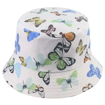 Женская летняя солнцезащитная шляпа-ведро с короткими полями, красочный принт бабочки, Реверсивная кепка в стиле харадзюку в стиле хип-хоп, Складная Рыбацкая кепка