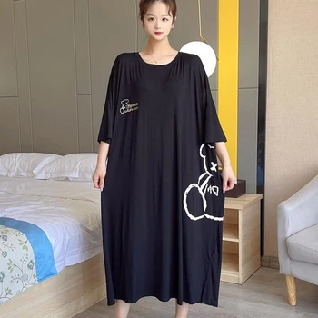 Женская повседневная длинная ночная рубашка 2023, Летнее тонкое пижамное платье с короткими рукавами, женская мода, свободная домашняя одежда, платье