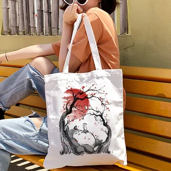 Женская холщовая сумка через плечо с принтом Totoro Studio Ghibli, женские сумки для покупок, продуктовые сумки, сумка для книг для девочек