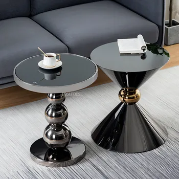 Журнальный столик в скандинавском стиле из нержавеющей стали, Современный минималистичный диван для гостиной, Боковой Стеклянный столик, Угловой столик, Балкон, Маленькие Круглые столики