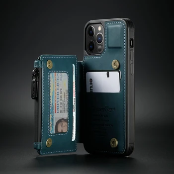 Задняя крышка кошелька для iPhone 14 13 12 11 Pro Max Слот для карт памяти для iPhone SE 12 Mini 11 Кожаный чехол на молнии