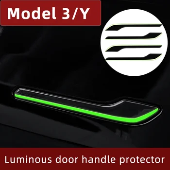 Защитная наклейка на дверную ручку для Tesla Model 3 и Model Y, Комплект светящихся ручек, Автомобильные Аксессуары