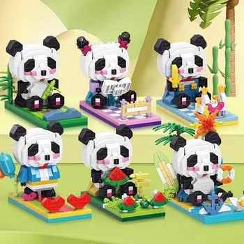 Здание Micro Mini Panda, Наборы милых животных, Бамбуковое сердце, Арбузные блоки, Черно-белые Кирпичи для держателя мобильного телефона, Интересный Подарок