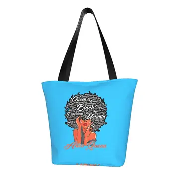 Изготовленная на заказ Африканская королева Женская холщовая сумка для покупок для черных девушек, женская многоразовая сумка для покупок