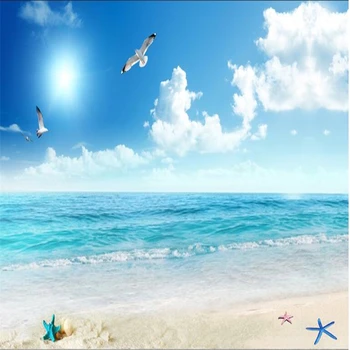 Изготовленное на заказ голубое небо beibehang, белые облака, красивые фотообои с морским пейзажем на пляже, декоративный фон для дивана и телевизора, настенная живопись