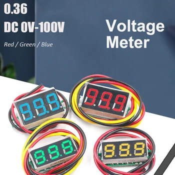 Индикатор напряжения постоянного тока 0-100 В 0,36 Дюймов Цифровой Автомобильный Вольтметр Измеритель Напряжения Красный/Синий/Зеленый E-Bike Светодиодный Дисплей Тестер Напряжения