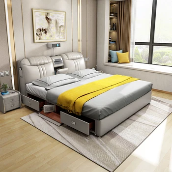 Интеллектуальный массаж, современный и минималистичный двуспальная кровать в главной спальне, 1,8-метровая небольшая кровать для хранения проектора, каркас двуспальной кровати king