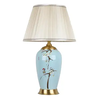 Керамическая настольная лампа в китайском стиле с цветами и птицами, украшение спальни, гостиной, прикроватного столика, кабинета, ретро-светильников