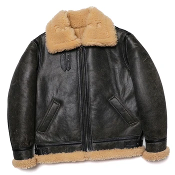 Классическая куртка из натуральной кожи B3 Shearling, мужское шерстяное меховое пальто из овчины, винтажная одежда, мужская куртка