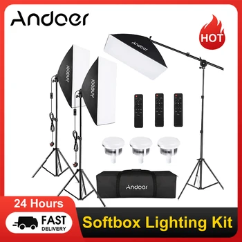 Комплект освещения для фотосъемки Andoer Студийный софтбокс с 2-метровой подставкой для освещения, сумка для переноски с дистанционным управлением для фото и видеосъемки