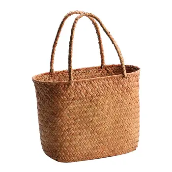 Корзина для пикника на открытом воздухе, многоразовая хозяйственная сумка ручной работы, переносная корзина для хранения продуктов с ручкой для покупок, путешествий, пляжа
