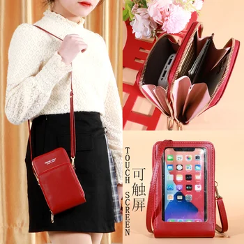 Кошелек для мобильного телефона через плечо, сумки через плечо, женская многофункциональная сумка с сенсорным экраном, кошелек с RFID-картой, женская сумка-мессенджер
