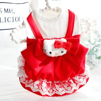 Красно-розовые платья для собак для маленьких собак, роскошная дизайнерская шубка для домашних животных, розовое платье для собак с кошачьим декором, одежда для маленьких собак для девочек