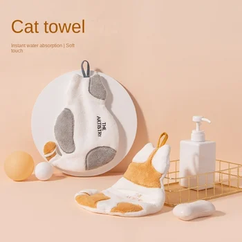 Креативное полотенце для рук в форме кошки из кораллового флиса, Быстросохнущая Впитывающая Салфетка для мытья посуды, Подвесные Полотенца, Инструменты для уборки кухни и ванной комнаты