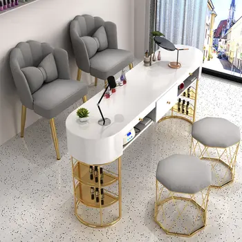 Легкий роскошный маникюрный столик и набор стульев из двойного стекла, столы для маникюра в Итальянском салоне красоты, профессиональный маникюрный стол