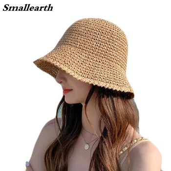Летние Пляжные Соломенные шляпы, женские Складные Дышащие Солнцезащитные шляпы с широкими полями, Женская Панама, Рыбацкая шляпа, Солнцезащитный козырек, Дорожная кепка-ведро для защиты от солнца