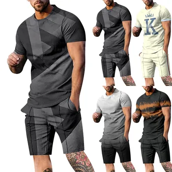 Летний комплект футболок Для мужчин С 3D Принтом, Комплект из 2 предметов, Мужская Повседневная Блуза с коротким рукавом + шорты Оверсайз, Мужской Повседневный спортивный костюм Blusas