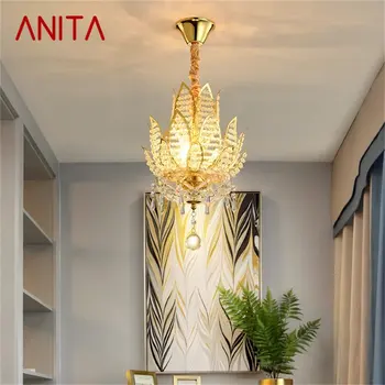 Люстра ANITA Gold Светильники Современный Креативный Подвесной светильник с кристаллами Лотоса, домашний светодиодный светильник для украшения