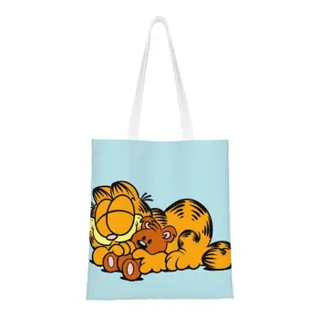 Многоразовая спальная хозяйственная сумка Garfields и Pooky, женская холщовая сумка-тоут, прочные сумки для покупок в продуктовых магазинах с милым котом.