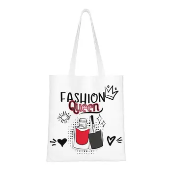 Многоразовая сумка для покупок с лаком для ногтей Fashion Queen, женская холщовая сумка-тоут, моющаяся сумка для маникюра, сумки для покупок в продуктовых магазинах