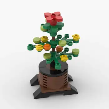 Модель MOC с маленькими цветами в горшках, строительные блоки, кирпичи, детали, Весенний Вечный цветочный орнамент, игрушки для украшения рабочего стола для детей
