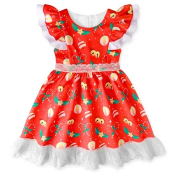 Модное платье для девочек, детское бальное платье, Рождественское платье для девочек, праздничное платье для малышей, детская кружевная юбка с летящими рукавами