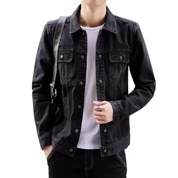 Мужская джинсовая куртка в корейском стиле, приталенный модный черный деним, красивое молодежное приталенное рабочее пальто