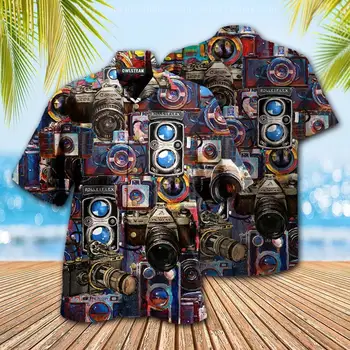 Мужская кубинская рубашка с 3D-принтом в электронном стиле, короткий рукав, гавайские топы оверсайз, крутые мужские летние каникулы