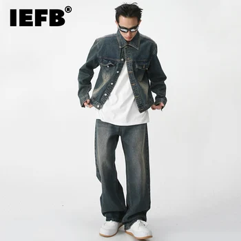 Мужская одежда IEFB, Весенний Новый Повседневный мужской джинсовый костюм, однобортный пиджак градиентного цвета с лацканами, прямые джинсы, Винтажные комплекты 9A7915