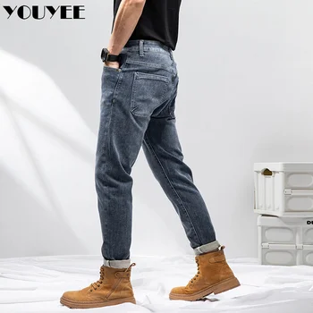 Мужские джинсы 2023, летние Новые Простые повседневные прямые мужские синие Универсальные эластичные тонкие брюки, высококачественная мужская одежда