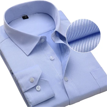 Мужские рубашки больших размеров с длинным рукавом, приталенная однотонная деловая белая мужская рубашка в полоску, мужская социальная одежда большого размера