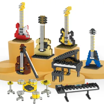 Музыкальный инструмент, микро Строительные блоки, электронный орган, фортепиано, бас-гитара, собранные своими руками мини-развивающие игрушки, подарок для мальчика и девочки