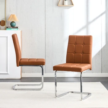 Набор из 2 обеденных стульев, кухонный гарнитур в современном стиле, обитый вставными пуговицами, С-образная труба, металлические ножки, офисные стулья из полиуретана,