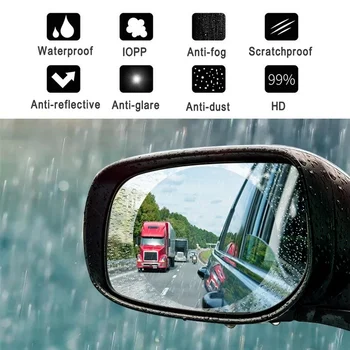 Наклейка на зеркало заднего вида автомобиля, непромокаемая водонепроницаемая пленка против запотевания, Круглая квадратная универсальная пленка для зеркала мотоцикла, антибликовая пленка